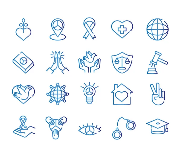 Pacote de vinte ícones de estilo gradiente de direitos humanos —  Vetores de Stock
