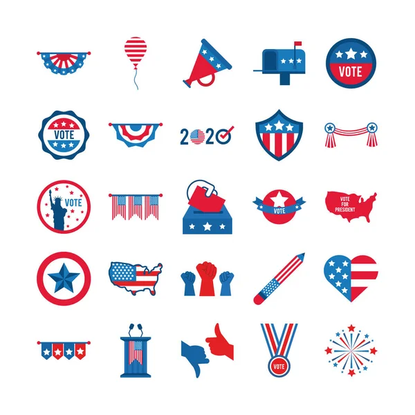 Bundle of twenty five usa elections set collection icons — Stock Vector