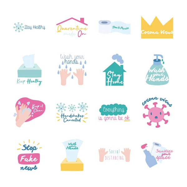 Bundle of sixteen campaing letterings flat style icons — Stock Vector