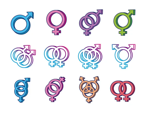 Bundel van gender symbolen van seksuele geaardheid multy stijl pictogrammen — Stockvector