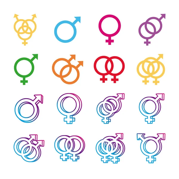 Bundel van gender symbolen van seksuele geaardheid multy stijl pictogrammen — Stockvector