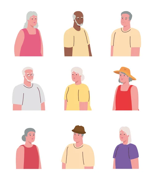 Beyaz arka planda birleşmiş yaşlı insanların resimleri — Stok Vektör