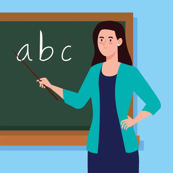 Γυναίκα δάσκαλος και chalkboard στην τάξη — Διανυσματικό Αρχείο