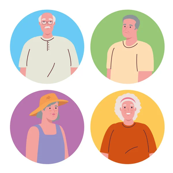 Yuvarlak çerçevedeki yaşlı insanların resimleri — Stok Vektör