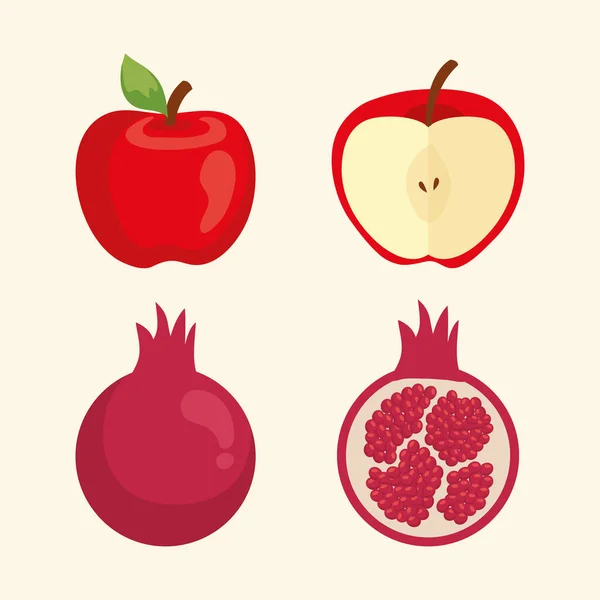 Apples red and pomegranates, fruits fresh — Stock Vector