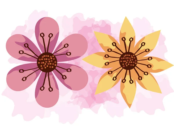 Милые цветы розовый и желтый цвет — стоковый вектор
