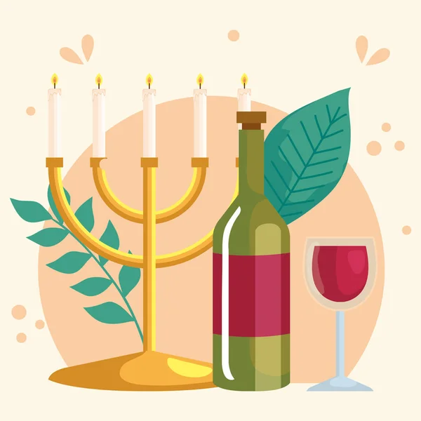 Rosch hashanah Feier, jüdisches Neujahr, mit Wein und Kronleuchter — Stockvektor