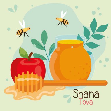 Gül hashanah kutlaması, Yahudi yeni yılı, bal, arılar uçuşuyor ve elma