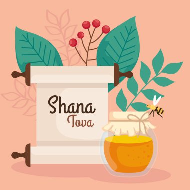Rosh hashanah kutlaması, yahudi yeni yılı, şişe balı, arı uçuşu ve süsleme ile