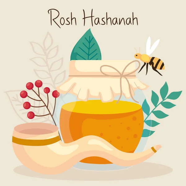Rosh hashanah célébration, nouvel an juif, avec bouteille de miel et décoration — Image vectorielle