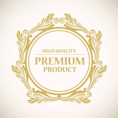 Altın yuvarlak çerçeve dekorasyonunda yüksek kalite, premium ürün etiketi