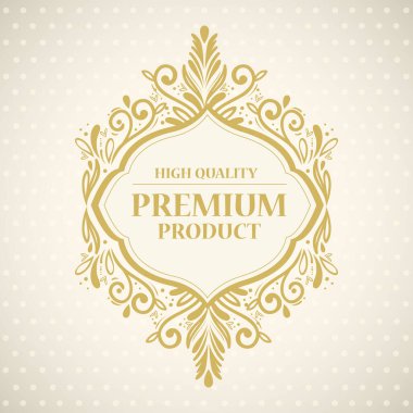 Altın çerçeve dekorasyonunda yüksek kalite, premium ürün etiketi