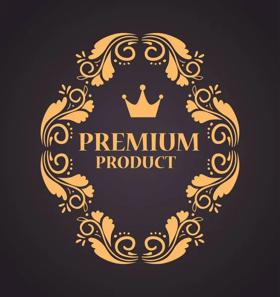 Etiqueta de produto premium em moldura de ouro luxo decorativo — Vetor de Stock