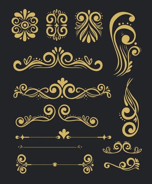 Conjunto de elementos decorativos de lujo de oro — Vector de stock