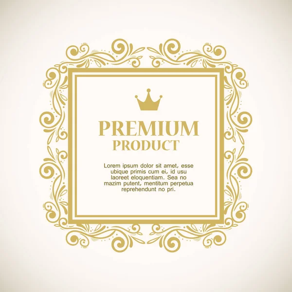 Etiqueta de produto premium em decoração de moldura de ouro — Vetor de Stock
