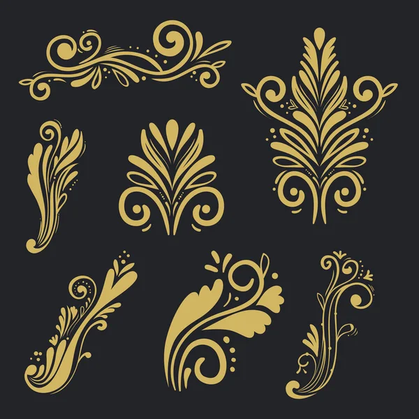 Conjunto de elementos decorativos de oro — Vector de stock