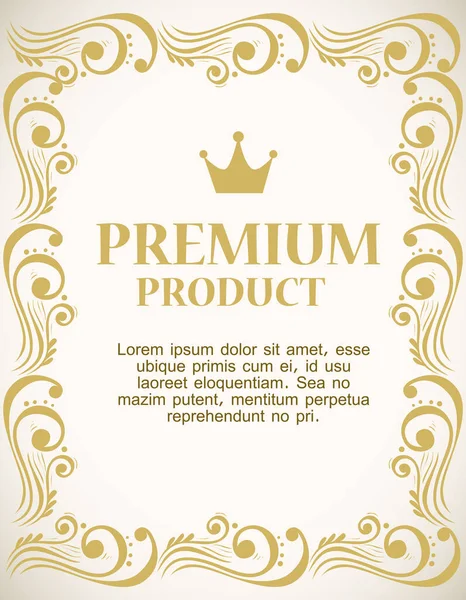 Premium-Produktetikett mit luxuriösem Goldrahmen dekorativ — Stockvektor