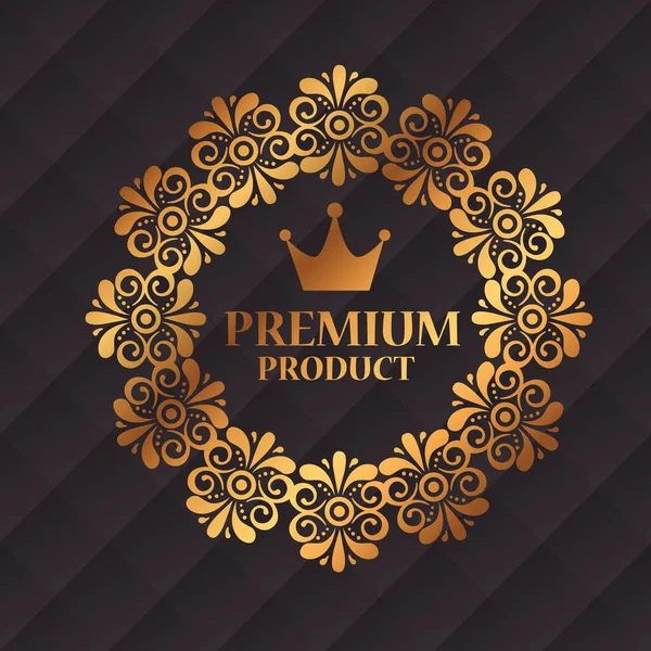 Premium-Produktetikett in goldenem Blumenrahmen dekorativ — Stockvektor