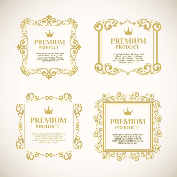 Set etichette con cornici decorative in oro — Vettoriale Stock