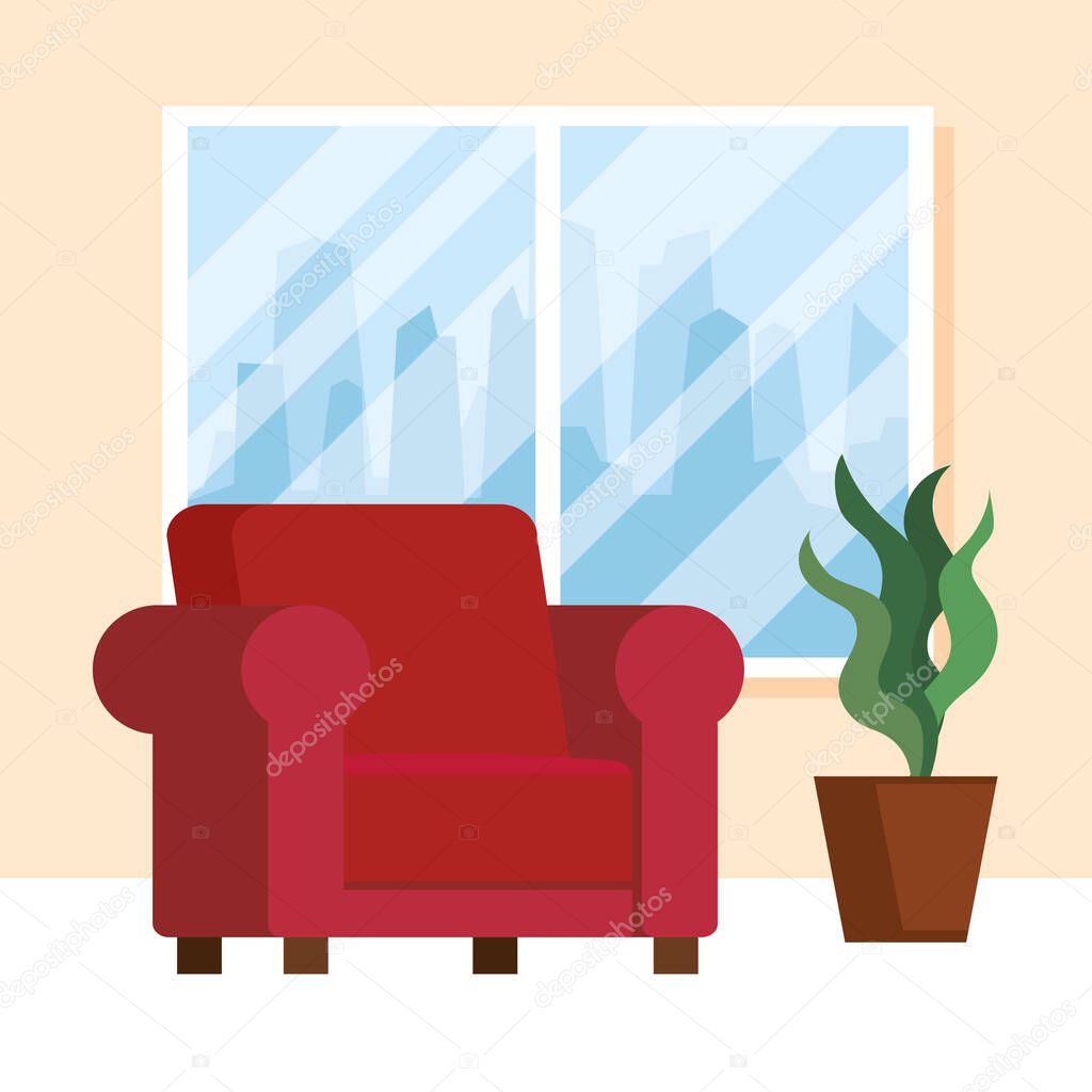 living room home place, with sofa, pot plant and window