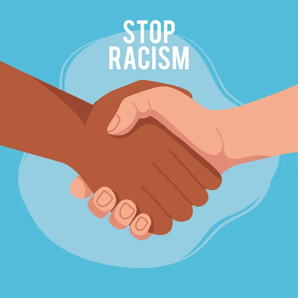 Stop racism, with two joined hands, black lives matter concept — Stock Vector