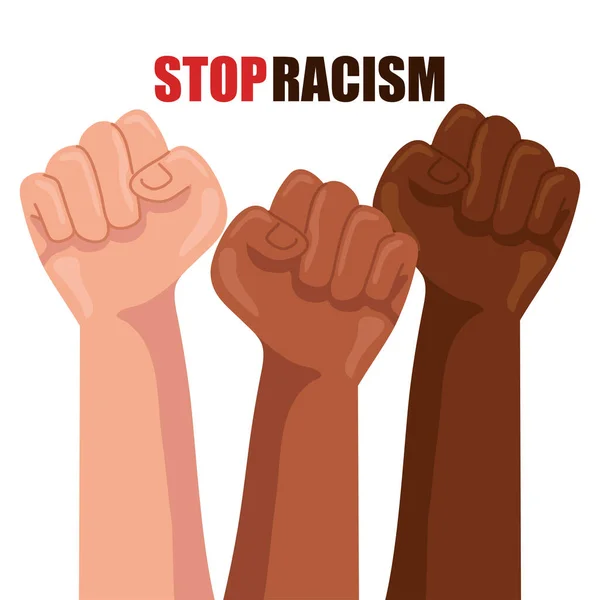 Σταματήστε το ρατσισμό, με τα χέρια στη γροθιά, μαύρη ζωή έννοια ύλη — Διανυσματικό Αρχείο