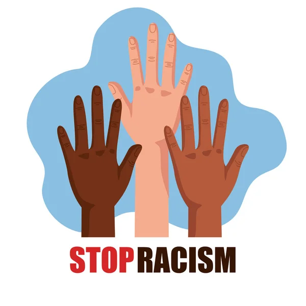 Stop racism, with three hands, black lives matter concept — Stock Vector