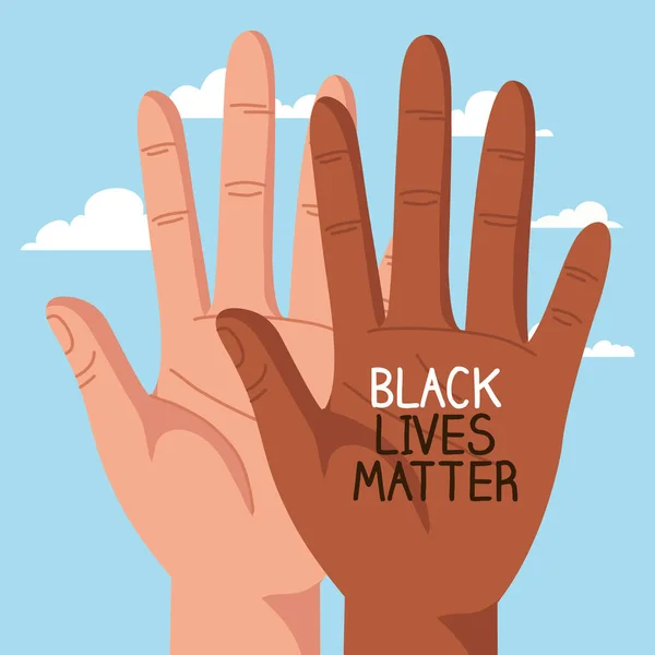 Stop Rassismus, mit den Händen und Wolke auf dem Hintergrund, schwarze Leben Materie Konzept — Stockvektor
