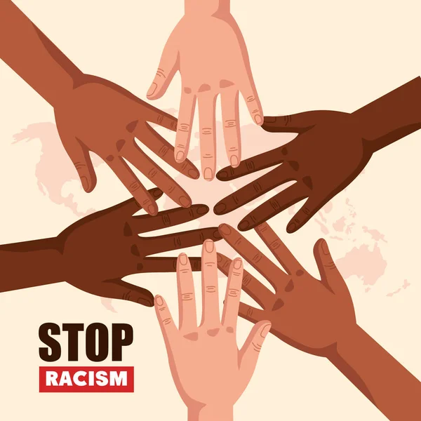 Detener el racismo, con las manos unidas, las vidas negras importan concepto — Vector de stock