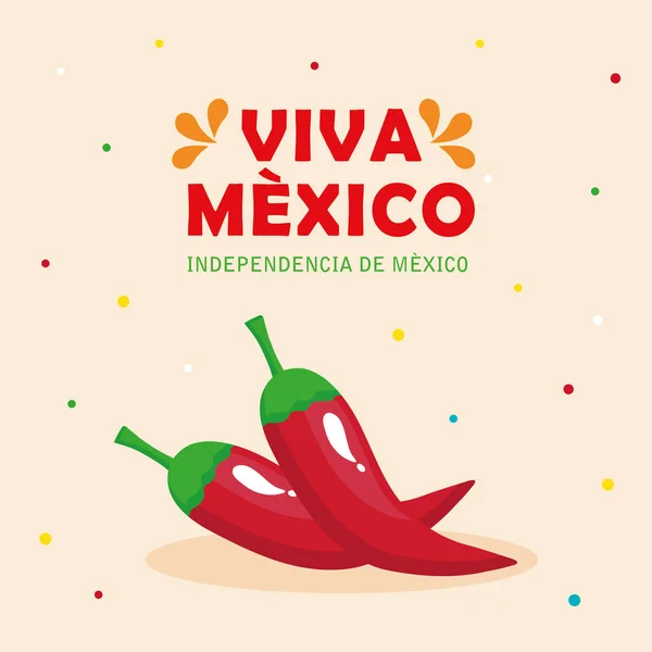 Viva mexico, feliz día de la independencia, 16 de septiembre con chiles — Archivo Imágenes Vectoriales