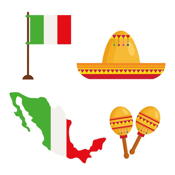 Conjunto de iconos tradicionales para la celebración de la independencia de México — Archivo Imágenes Vectoriales