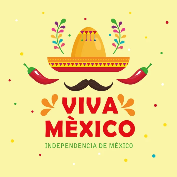 ビブメキシコ幸せな独立記念日9月16日帽子、口ひげ、チリペッパーと装飾 — ストックベクタ