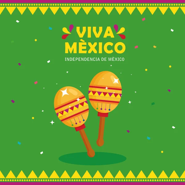 Viva mexico, heureuse fête de l'indépendance, 16 septembre avec maracas — Image vectorielle