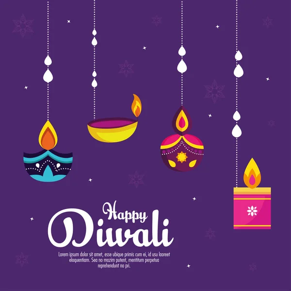 Banner des Diwali-Festes mit Kerzen auf lila Hintergrund — Stockvektor