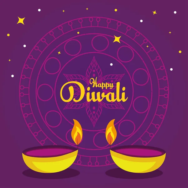 Banner of diwali festival holiday with candles decoration — Stock Vector