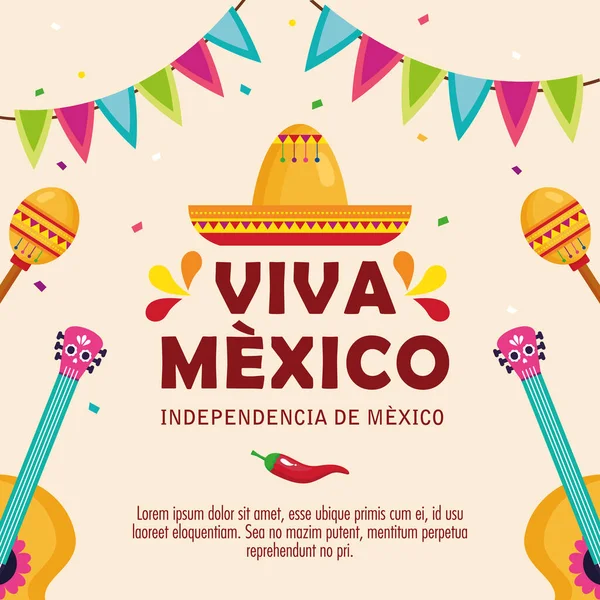 ビブメキシコ幸せな独立記念日9月16日帽子の伝統と装飾 — ストックベクタ