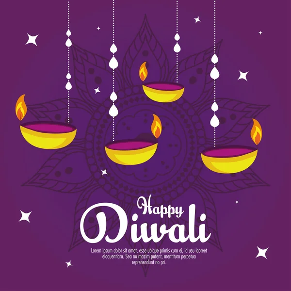 Banner de feriado do festival de diwali com velas penduradas decoração — Vetor de Stock