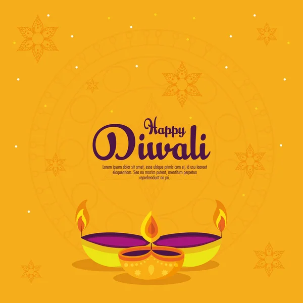 Banner de feriado do festival de diwali com decoração de velas — Vetor de Stock