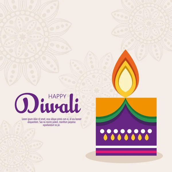 Banner of diwali festival holiday with candle and mandalas on white background — Stock Vector