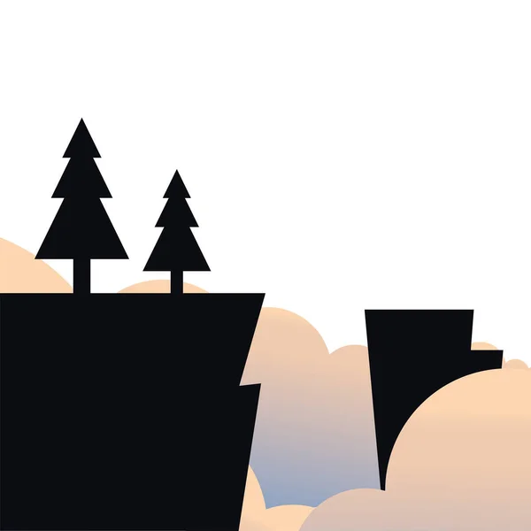 Tall träd på klippan med moln landskap vektor design — Stock vektor