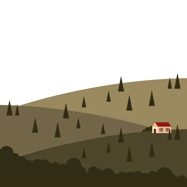 Casa en la montaña con pinos diseño de vectores de paisaje — Archivo Imágenes Vectoriales