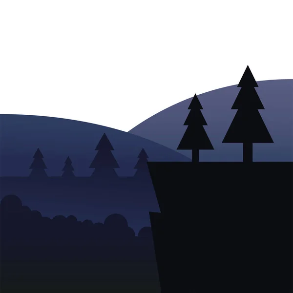 Pine trees on cliff in front of landscape vector design — Stock Vector