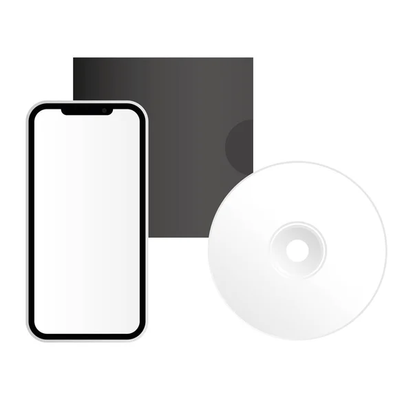 Isolierte Mockup-CD und Smartphone-Vektor-Design — Stockvektor