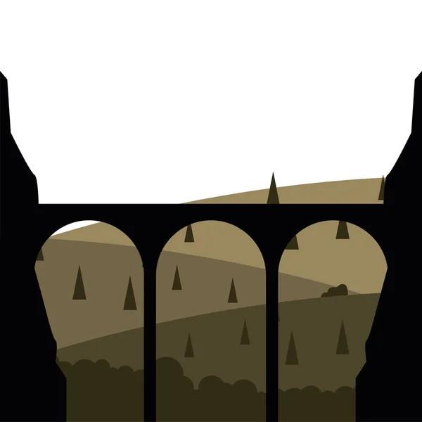 Bridge silhouette in front of pine trees landscape vector design — Stock Vector