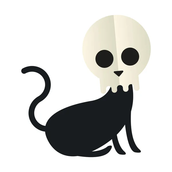 Gato de Halloween com design de vetor de máscara de crânio —  Vetores de Stock