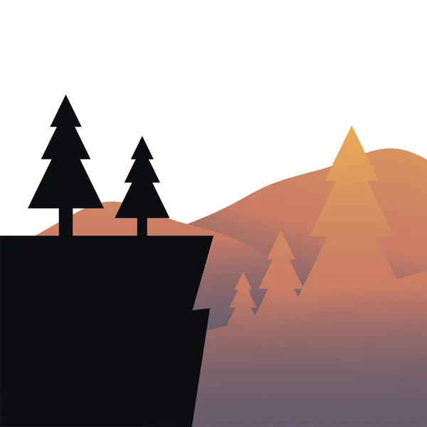 Manzara vektör tasarımının önündeki kayalıklarda çam ağaçları — Stok Vektör