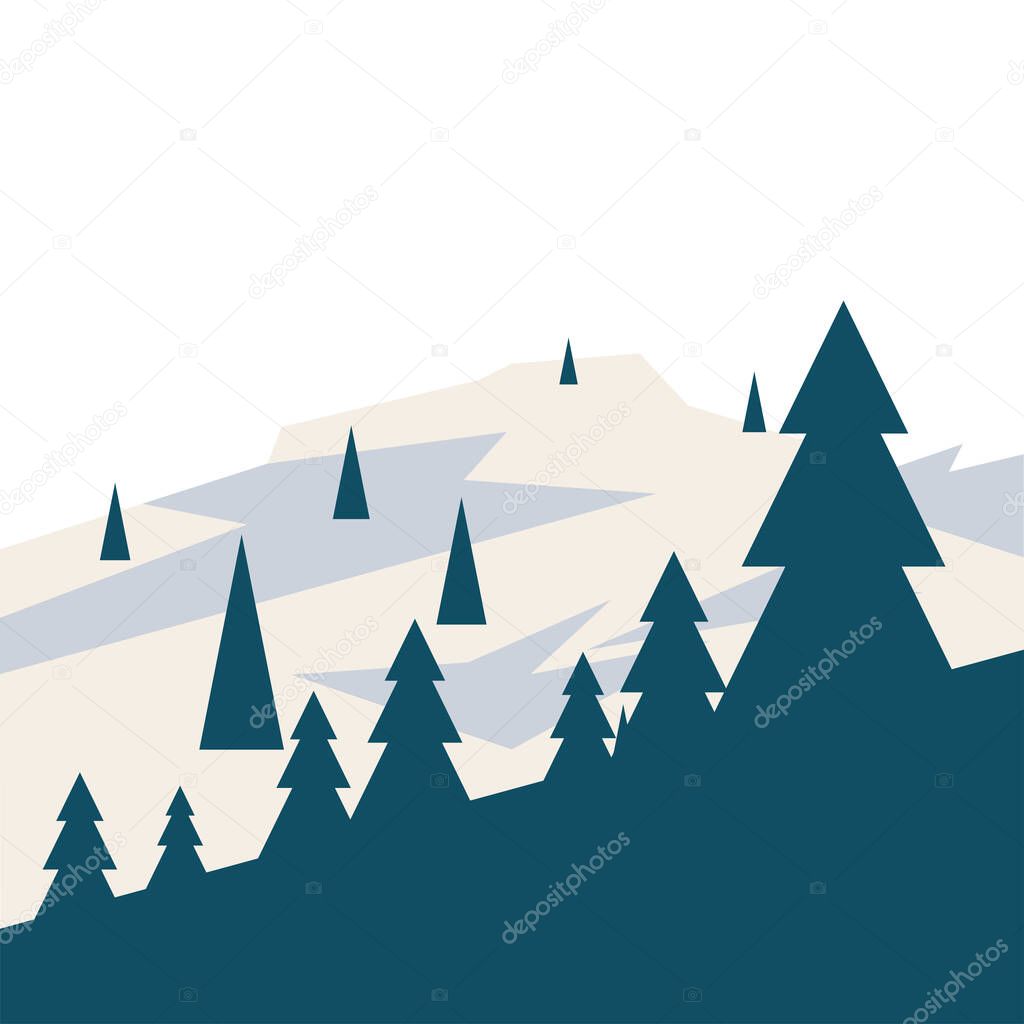 pine trees on snow mountain vector design
