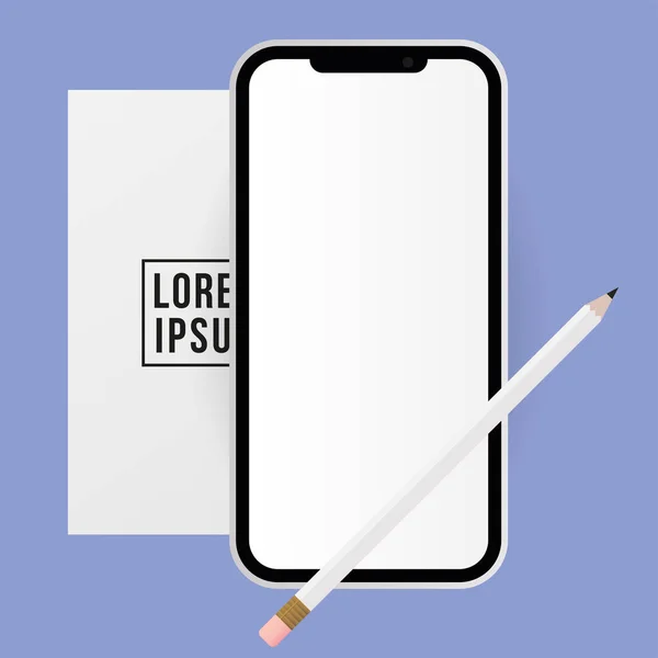 Diseño de lápiz y vector de tarjeta de teléfono inteligente Mockup — Vector de stock