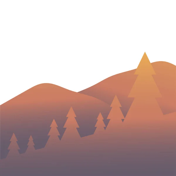 Dağ manzarası vektör tasarımının önündeki çam ağaçları — Stok Vektör
