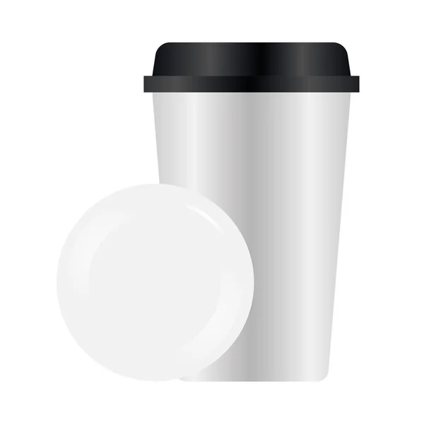 उष्णतारोधक मोकअप कॉफी मग आणि सील स्टॅम्प वेक्टर डिझाइन — स्टॉक व्हेक्टर